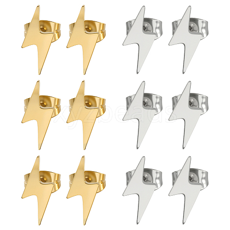 6 Pairs 2 Colors 304 Stainless Steel Stud Earrings EJEW-GO0002-27-1