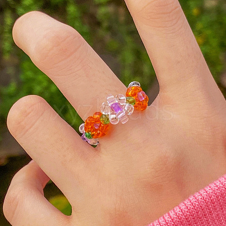 Glass Beaded Stretch Finger Rings for Women FS-WG76F8F-08-1