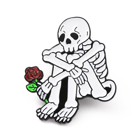 Sad Skeleton with Rose Enamel Pin JEWB-C015-01EB-1