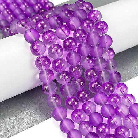 Frosted Transparent Glass Bead Strands GLAA-P065-10mm-15-1