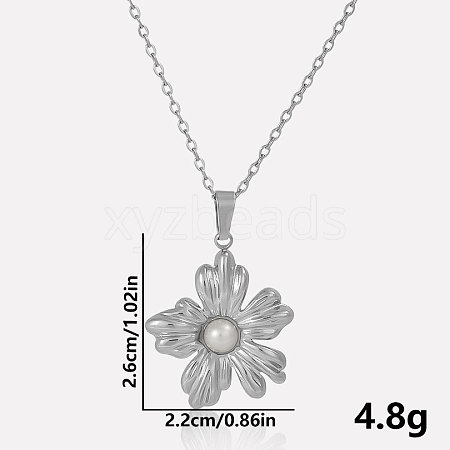 French Style 304 Stainless Steel Pave Natural Pearl Flower Pendant Necklaces OO0634-1-1