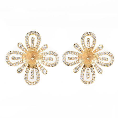 Brass Micro Pave Clear Cubic Zirconia Stud Earrings Findings KK-T062-78G-NF-1