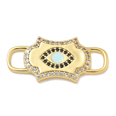 Rack Plating Brass Micro Pave Clear & Black Cubic Zirconia Eye Mask Connector Charms KK-L224-066G-1