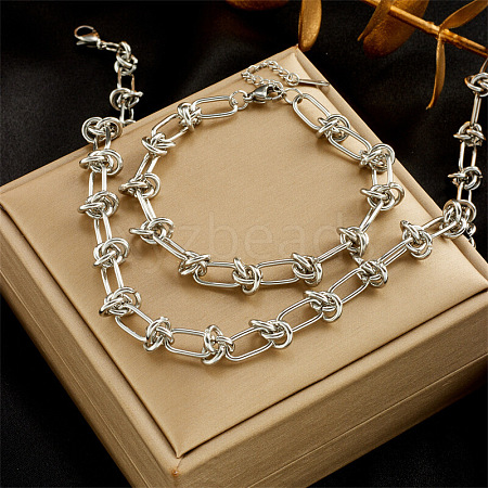 Stainless Steel Knot Thorn Link Chain Bracelets & Necklaces Sets WGD3F87-06-1