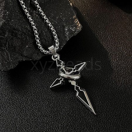 Alloy Black Enamel Ring Cross Pendant Necklaces NJEW-R001-05P-1