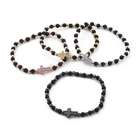 Natural Lava Rock Beads Stretch Bracelets BJEW-JB04802-1