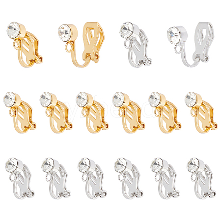 Unicraftale 20Pcs 2 Colors 304 Stainless Steel Clip-on Earring Findings with Cubic Zirconia STAS-UN0054-70-1