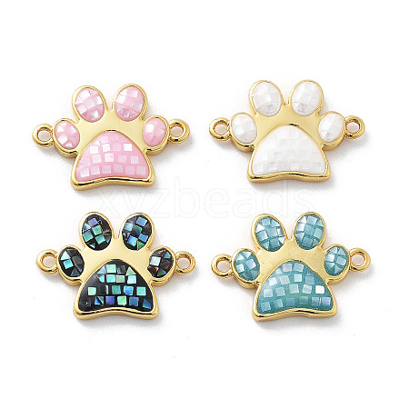 Rack Plating Brass & Shell Paw Print Links Connector Charms KK-K380-15G-1