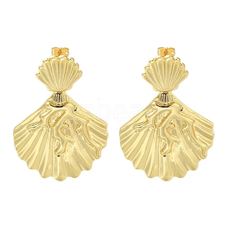 Rack Plating Shell Shape Brass Stud Earrings for Women EJEW-L097-29G-1