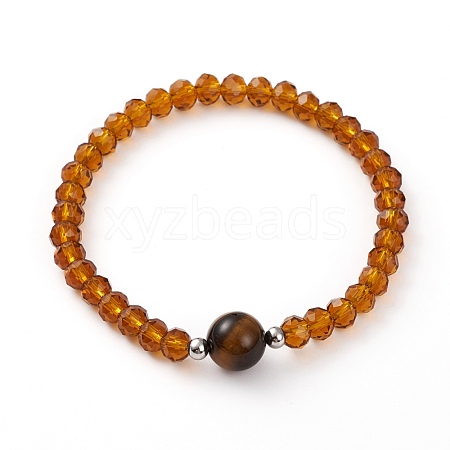 Faceted Glass Beads Stretch Bracelets BJEW-JB05887-02-1