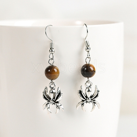 Natural Tiger Eye Dangle Earrings PW-WG32580-07-1