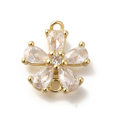 Brass Pave Glass Flower Connector Charms KK-M295-17G-02-1