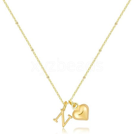 Brass Initial and Heart Pendant Necklaces for Women FS-WG01F32-14-1