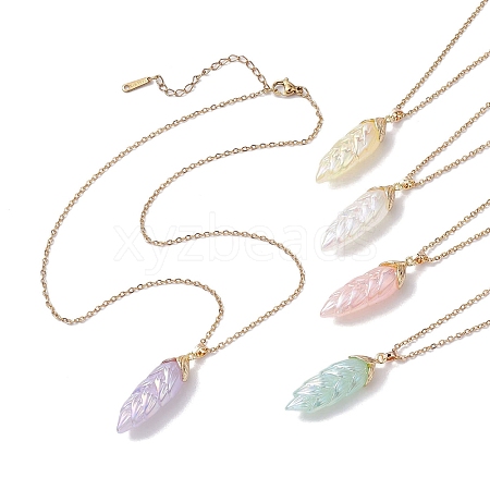 Resin Leaf Pendant Necklaces NJEW-JN04914-1