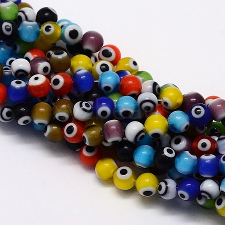 Handmade Evil Eye Lampwork Round Bead Strands LAMP-L055-6mm-12-1