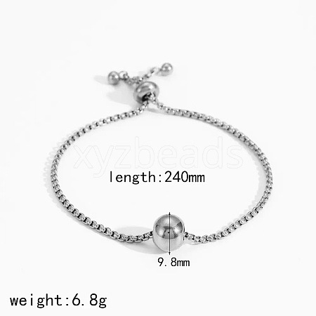 304 Stainless Steel Round Ball Charm Box Chain Slider Bracekets for Women MP4435-1-1