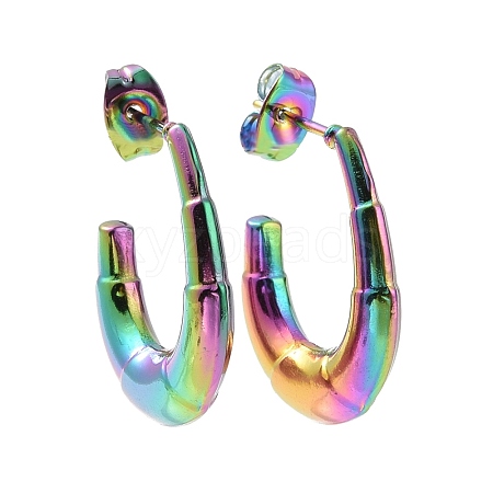 Ion Plating(IP) Rainbow Color 304 Stainless Steel Croissant Stud Earrings EJEW-G293-27M-1