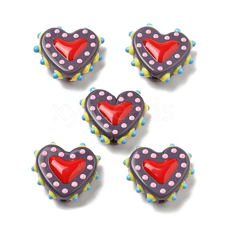 Painted Glass Beads Bumpy Beads Heart X-LAMP-V001-07A-1