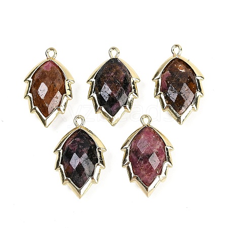 Natural Rhodonite Faceted Leaf Pendants G-I375-04G-04-1