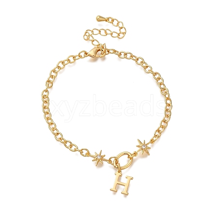 Letter H Brass Micro Pave Cubic Zirconia Card Paper Chain Bracelets for Women BJEW-L696-004G-1