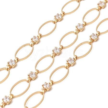 Handmade Brass Pave Clear Cubic Zirconia Oval Link Chains CHC-G027-02G-1