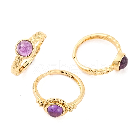 Round Natural Amethyst Adjustable Rings RJEW-Q817-03G-06-1