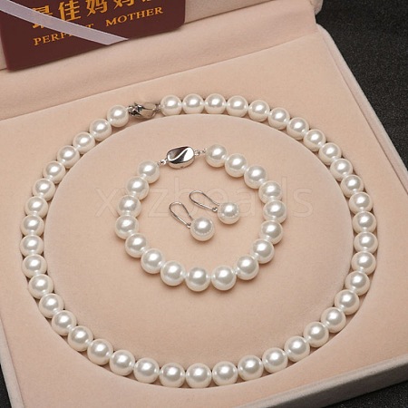 Shell Pearl Round Beaded Necklaces & Bracelets & Earring Sets for Women WG18377-11-1