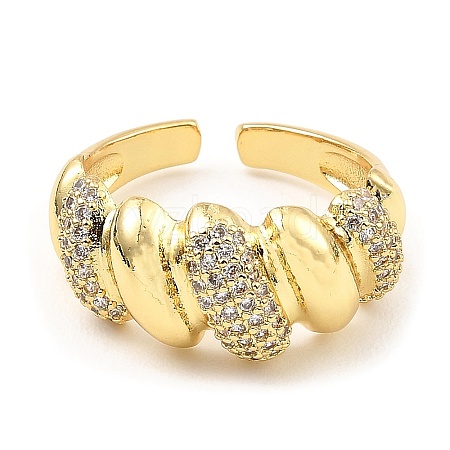 Brass Micro Pave Clear Cubic Zirconia Open Cuff Rings RJEW-M152-03G-1