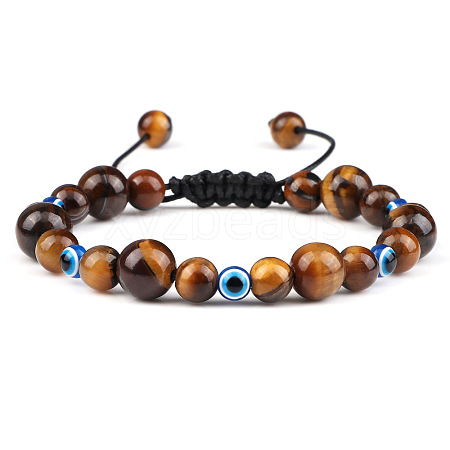 Round Natural Tiger Eye Braided Beaded Bracelets XM7085-5-1