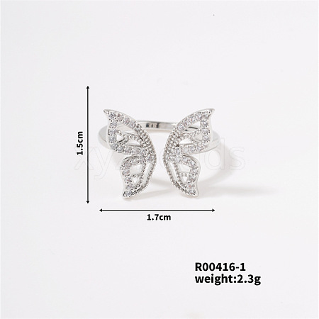 Butterfly Brass Micro Pave Cubic Zirconia Open Cuff Ring for Women BS0531-6-1