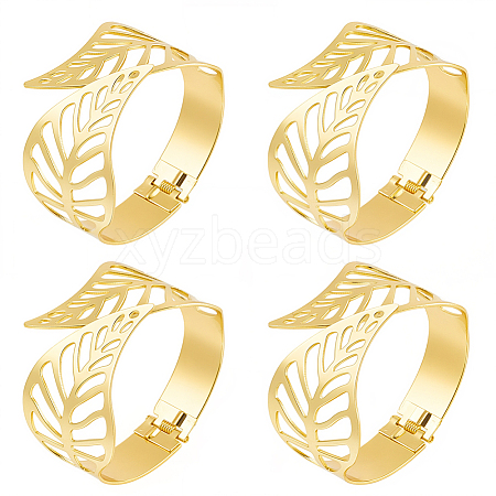 4Pcs Leaf Iron Cuff Bangles BJEW-SP0001-15G-1