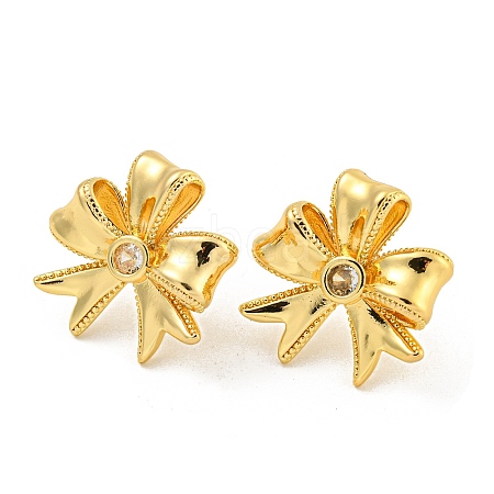 Rack Plating Brass Cubic Zirconia Stud Earrings EJEW-M247-25G-1