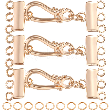 Beebeecraft 8Pcs Brass Multi-strand Clasps with Hook Clasps FIND-BBC0002-60-1