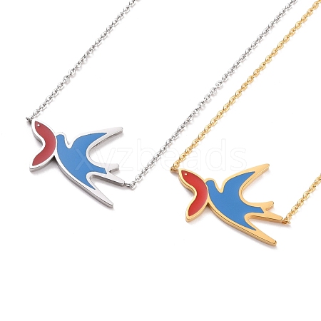 Colorful Enamel Swallow and Fish Pendant Necklace NJEW-G019-01-1
