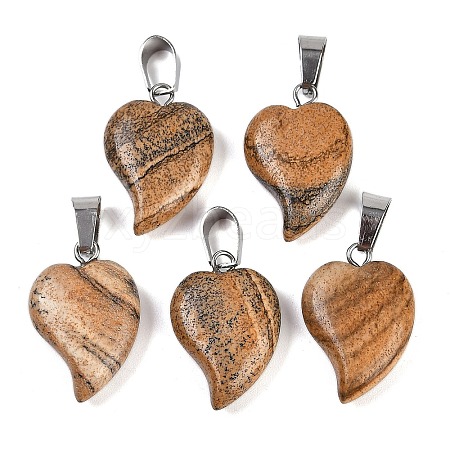 Natural Picture Jasper Heart Pendants G-H073-03P-05-1