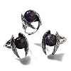 Natural Amethyst Wings Adjustable Rings RJEW-K241-04AS-08-4