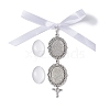 Tibetan Style Alloy & Glass Oval Photo Bouquet Hanging Ornaments HJEW-JM01353-01-1