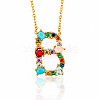 Golden Brass Micro Pave Cubic Zirconia Initial Pendants Necklaces NJEW-S069-JN002-B-1