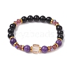 8mm Round Natural Obsidian & Dyed Quartz Beaded Stretch Bracelets BJEW-JB10436-1