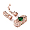 Rack Plating Brass Pave Green Glass Fold Over Clasps KK-B078-12RG-3