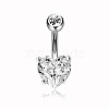 304 Stainless Steel Clear Cubic Zirconia Heart Curved Barbell Belly Rings WG52F32-02-2