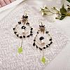 Natural Obsidian Chips Beaded Big Teardrop Dangle Earrings EJEW-SW00016-02-3