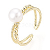 Natural Pearl Double Lines Brass Open Cuff Finger Rings PEAR-N022-C08-1