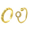 2Pcs 2 Styles Brass Micro Pave Clear Cubic Zirconia Cuff Rings for Women RJEW-S399-02G-4