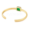 Brass Pave Green Glass Open Cuff Bangles for Women BJEW-S147-15G-B-3