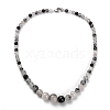 Natural Tourmalinated Quartz Graduated Beaded Necklaces & Stretch Bracelets Jewelry Sets SJEW-H304-01D-2