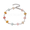 Faceted Rondelle Natural Topaz Jade & Natural Flower Amazonite & Cherry Quartz Glass Link Chain Bracelets BJEW-JB10832-1