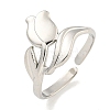 Non-Tarnish Tulip 304 Stainless Steel Open Cuff Finger Rings for Women RJEW-P114-05P-1