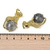 Natural Labradorite Ball with Leopard Shape Brass Pendants KK-F887-04G-24-3