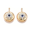 Flat Round with Star Brass Micro Pave Clear Cubic Zirconia Pendants KK-G436-17G-2